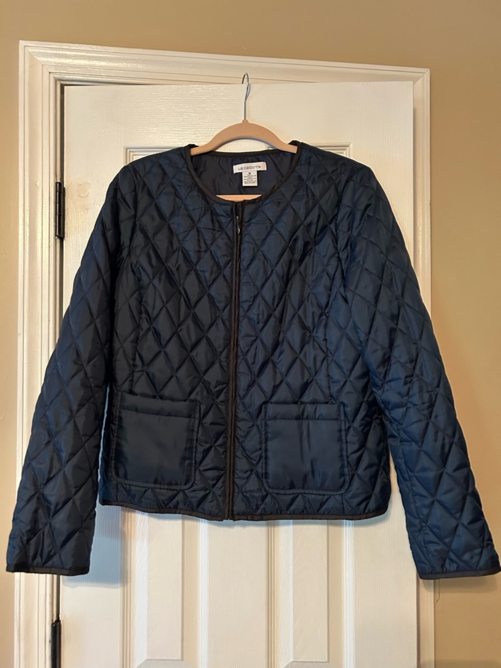 Liz Claiborne Women’s Quilted Navy Jacket - Lightweight Zip Front